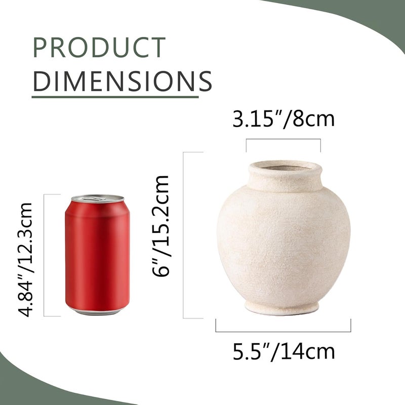 ooit Ceramic Rustic Farmhouse Vase, 6 Inch White Small Flower Vase Decorative Vase Short Pottery Vases for Home Decor Table Living Room Entryway Mantel Bookshelf Bedroom Bathroom Kitchen - White - Image 2
